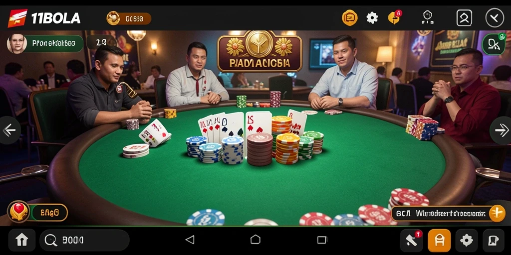 Tampilan gameplay mendebarkan saat bermain Poker di 11BOLA.