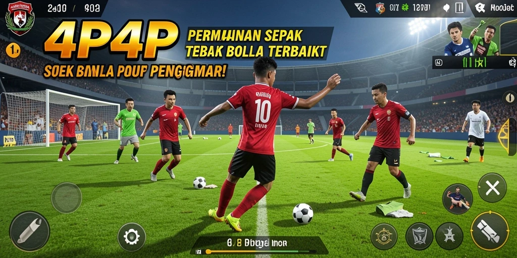 Tangkapan layar utama 4P4P menampilkan aksi seru di lapangan sepak bola.