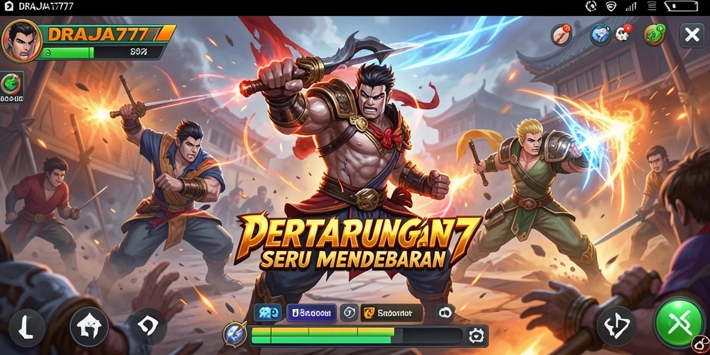 Gambar gameplay DRAJA777 dengan aksi pertarungan yang mendebarkan.