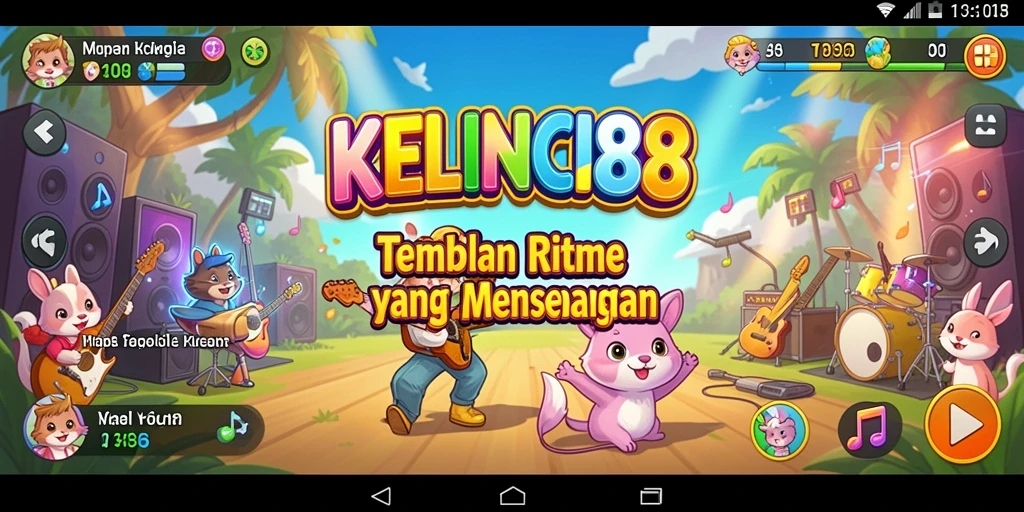 Tampilan gameplay interaktif KELINCI88 dengan berbagai alat musik.