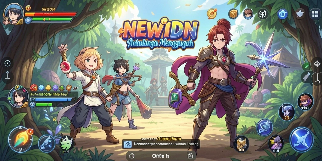 Tampilan gameplay NEWIDN yang menarik dengan karakter anime yang dinamis.