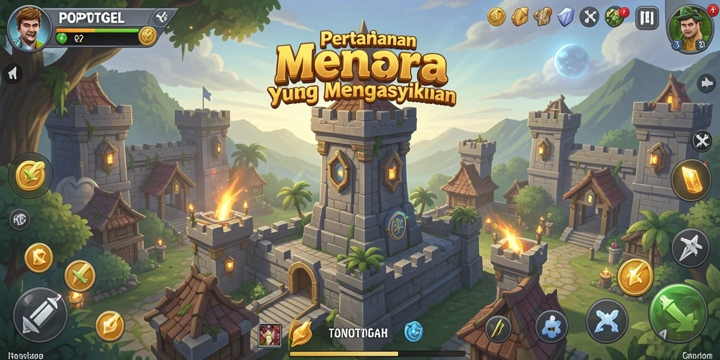 Screenshot dari gameplay menara pertahanan yang mendebarkan di POPOTOGEL.