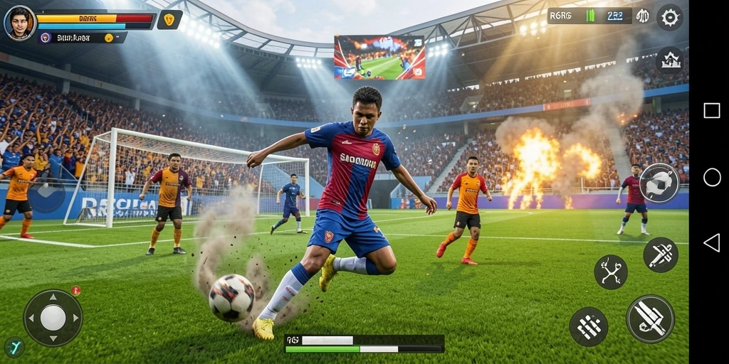 Tampilan gameplay R6R6 dengan aksi sepak bola yang mendebarkan.