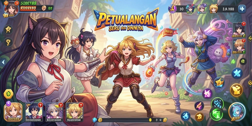 Tampilan gameplay SOBET88 yang seru dengan karakter anime ikonik.