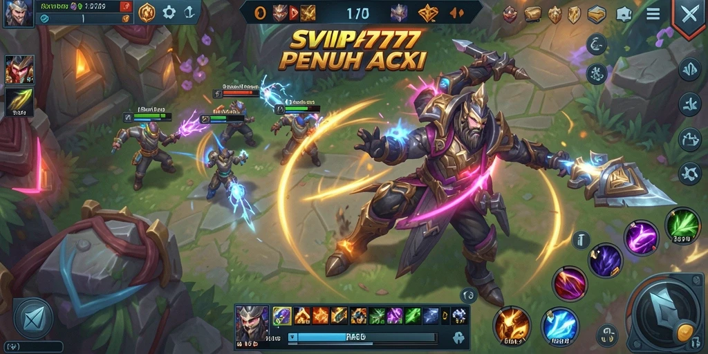 Screenshot gameplay SVIP777 yang menunjukkan aksi pertempuran MOBA.
