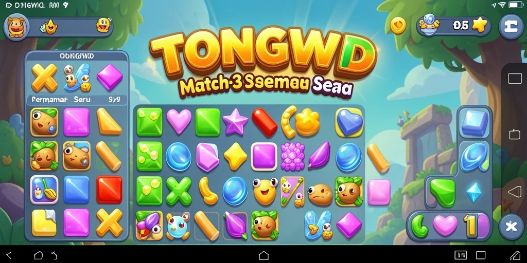 Tampilan gameplay TONGWD yang penuh warna dan efek menarik.
